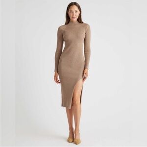 Quince Eco-Knit ribbed Mock Neck Sweater Dress Warm Taupe Minimalist Size XS